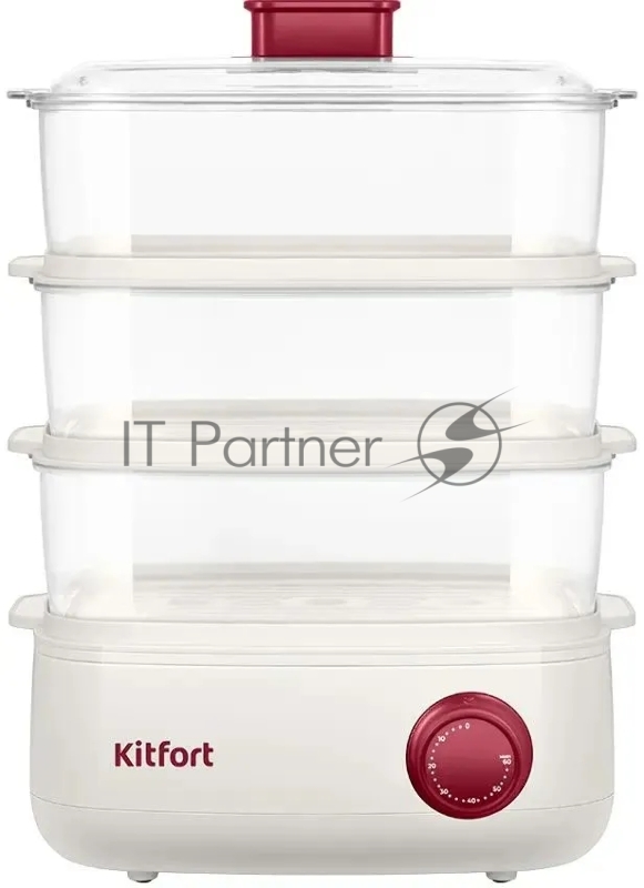 Пароварка Kitfort КТ-6830 3ярус. 800Вт белый/красный
