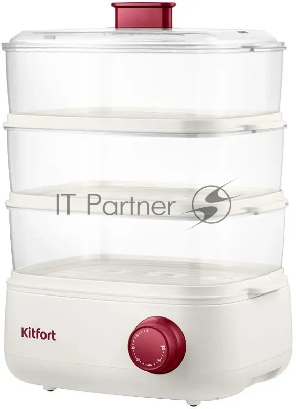 Пароварка Kitfort КТ-6830 3ярус. 800Вт белый/красный