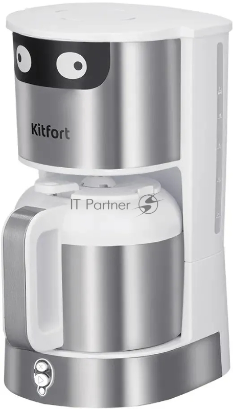 Кофеварка капельная Kitfort КТ-7326 серебристый/белый, исп. кофе - молотый, 1,2 л, 800 Вт