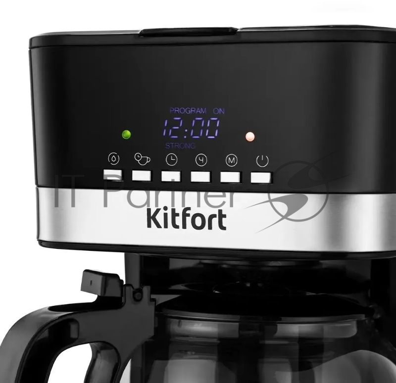 Кофеварка капельная Kitfort КТ-7627 черный/серебристый, исп. кофе - молотый, 1,8 л, 950 Вт