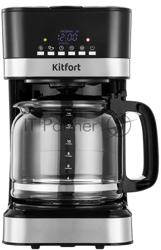 Кофеварка капельная Kitfort КТ-7627 черный/серебристый, исп. кофе - молотый, 1,8 л, 950 Вт