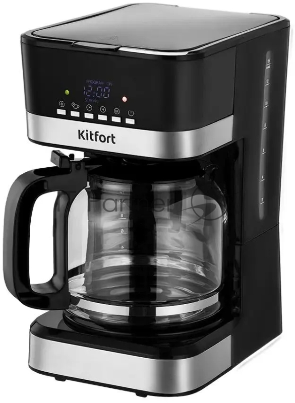 Кофеварка капельная Kitfort КТ-7627 черный/серебристый, исп. кофе - молотый, 1,8 л, 950 Вт