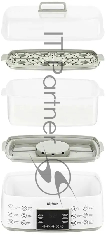 Пароварка Kitfort КТ-6431 2ярус. 800Вт белый/серый