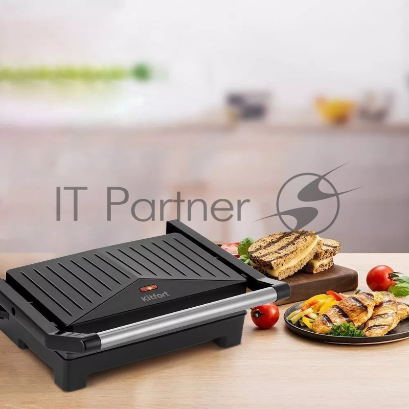 Сэндвичница Kitfort КТ-3666 800Вт черный/серебристый