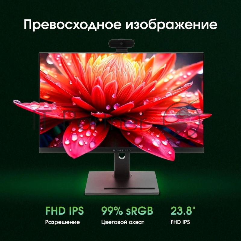 Моноблок Digma Pro Vision 23.8 Full HD Ryzen 7 7735U (2.7) 16Gb SSD512Gb RGr CR Windows 11 Pro Eth WiFi BT 90W клавиатура мышь Cam черный 1920x1080
