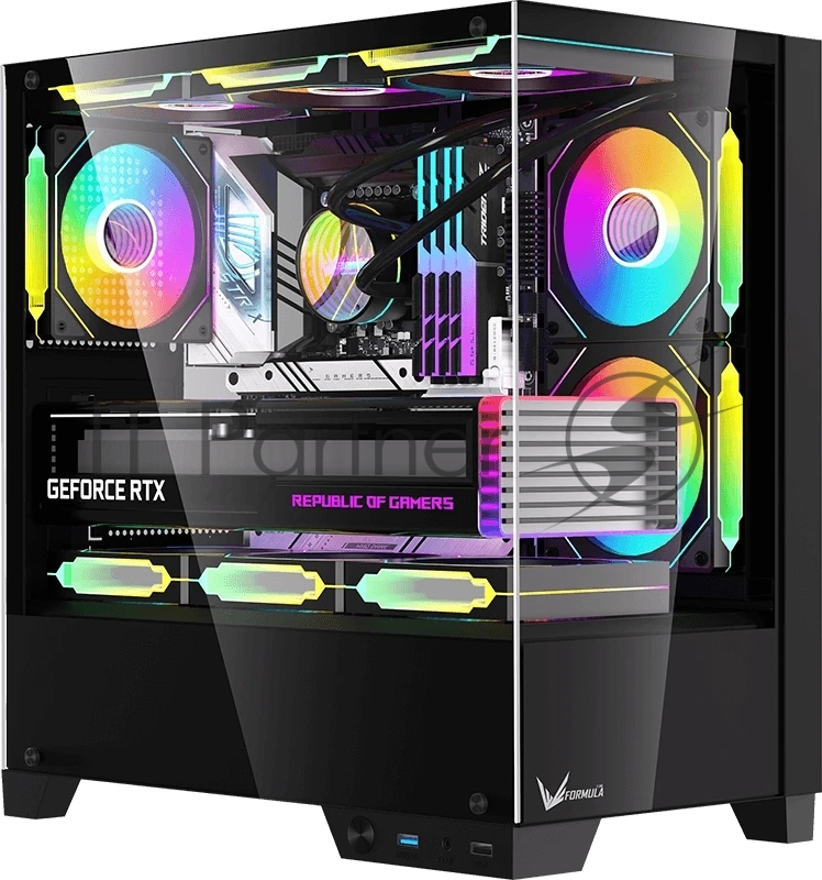 Компьютерный корпус Formula Crystal Z1M Plus FR черный без БП mATX 5x120mm 2xUSB3.0 1xUSB3.1 audio bott PSU