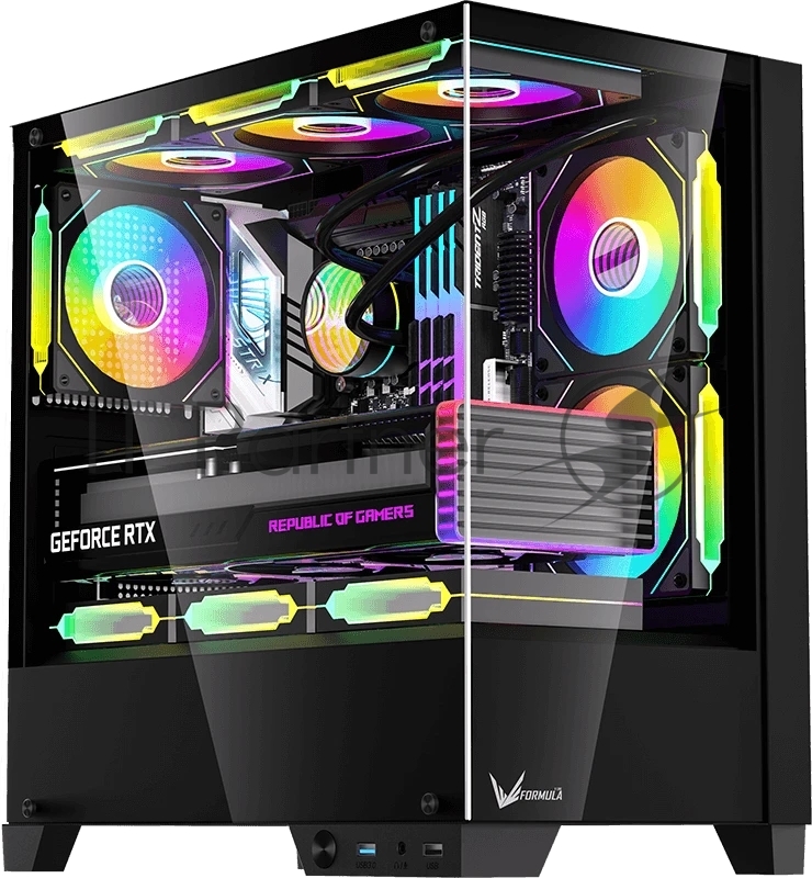 Компьютерный корпус Formula Crystal Z1M Plus FR черный без БП mATX 5x120mm 2xUSB3.0 1xUSB3.1 audio bott PSU