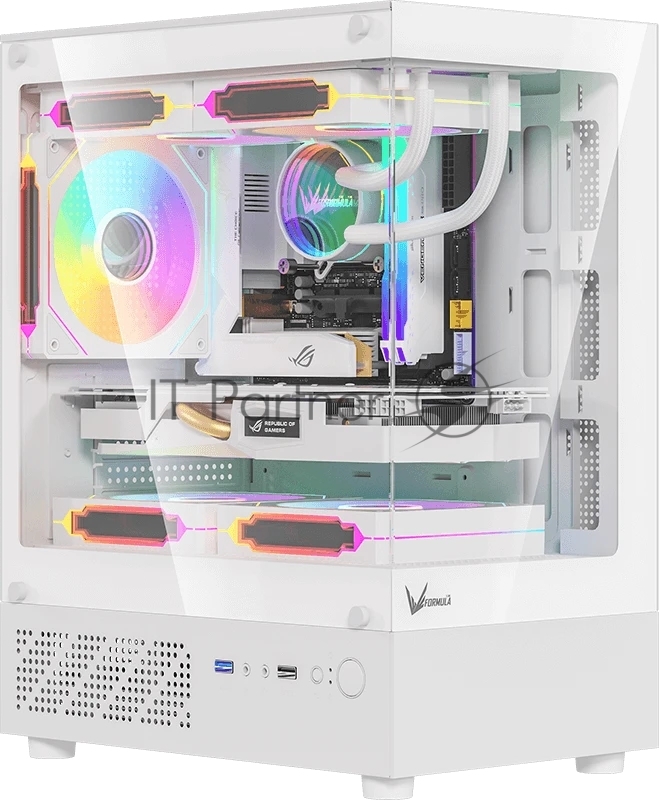 Компьютерный корпус Formula Crystal Z1CM белый без БП mATX 5x120mm 1xUSB3.0 audio bott PSU