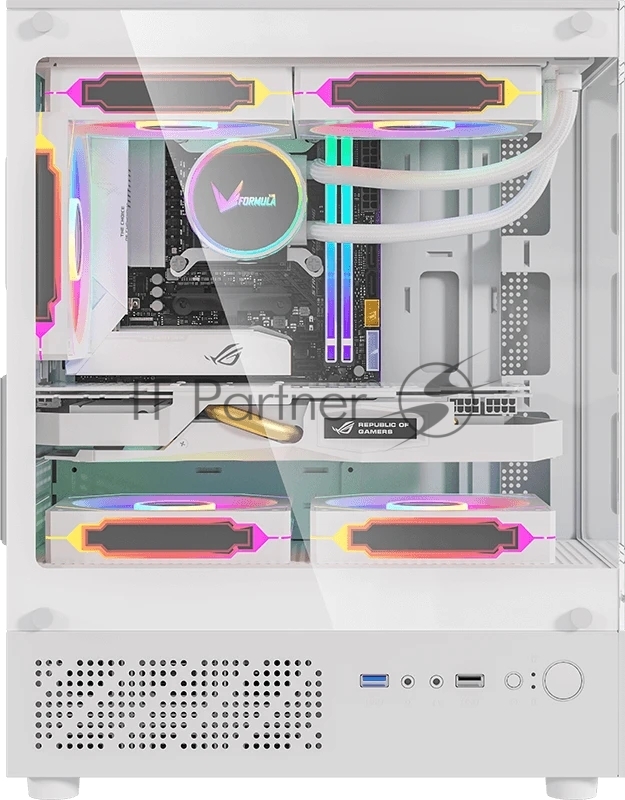 Компьютерный корпус Formula Crystal Z1CM белый без БП mATX 5x120mm 1xUSB3.0 audio bott PSU