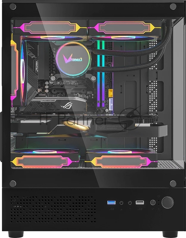 Компьютерный корпус Formula Crystal Z1CM черный без БП mATX 5x120mm 1xUSB3.0 audio bott PSU