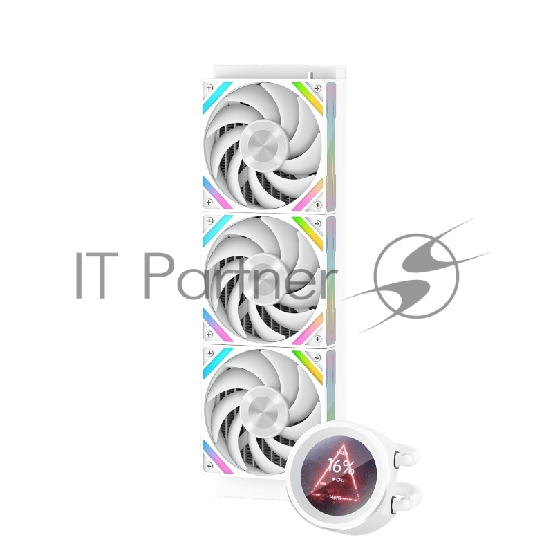 Водяное охлаждение для процессора SAMA Q60 White (360mm, LED temp., White, ARGB/ Fans: 3x120mm, 86CFM, 30dBA, 2600RPM/ Pump height 64mm, 30dBA, 2800RPM, Rad thickness 27mm/ S: 1851, 1700, 1200, 20XX, 115X, AM5, AM4)