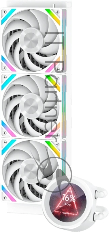 Водяное охлаждение для процессора SAMA Q60 White (360mm, LED temp., White, ARGB/ Fans: 3x120mm, 86CFM, 30dBA, 2600RPM/ Pump height 64mm, 30dBA, 2800RPM, Rad thickness 27mm/ S: 1851, 1700, 1200, 20XX, 115X, AM5, AM4)