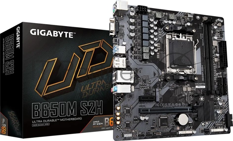 Материнская плата Gigabyte B650M S2H (V1.2/V1.4), AM5, AMD B650, 2xDDR5, 4xSATA, 1xM.2, 1xPCI-E 4.0 x16, 3xUSB-A 3.2 Gen 1, 1xUSB-C 3.2 Gen 1, 1x 1Gb LAN, 3x3.5 мм, 7.1, Micro-ATX