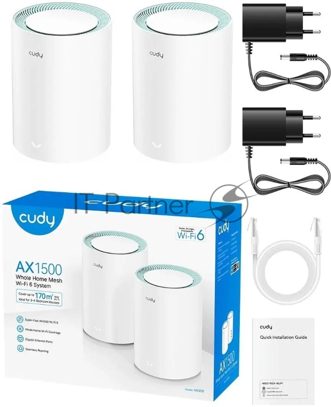 Бесшовный Mesh роутер Cudy M1500 (M1500(2-PACK)) AX1500 10/100/1000BASE-TX (упак.:2шт)