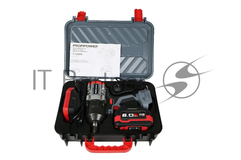 Аккумуляторный бесщеточный ударный гайковерт PROFIPOWER T-1200N (18В,Li-ion-1шт, 6.0Ач, 1200Нм, переходник 3/4-1/2, З/У, в кейсе) E0244