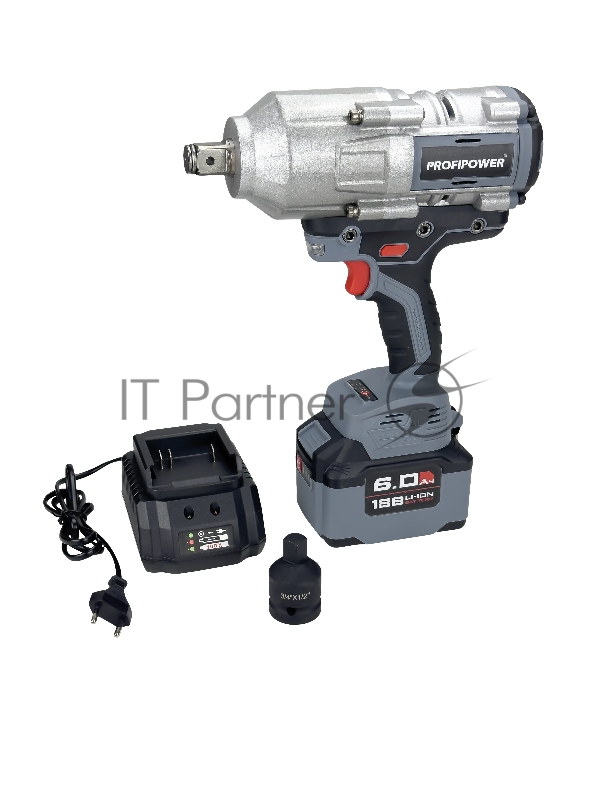 Аккумуляторный гайковерт бесщеточный ударный ProfiPower T-2000N (Li-ion-1шт, 6.0Ач, 2000Нм, адаптер переходника, З/У, в кейсе)