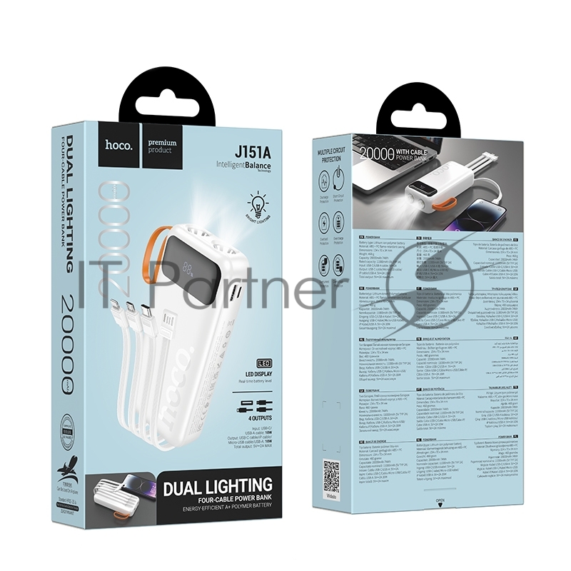 Мобильный аккумулятор HOCO (6942007653381) J151A 20000mAh 1USB+1Type-C 2.0A, белый