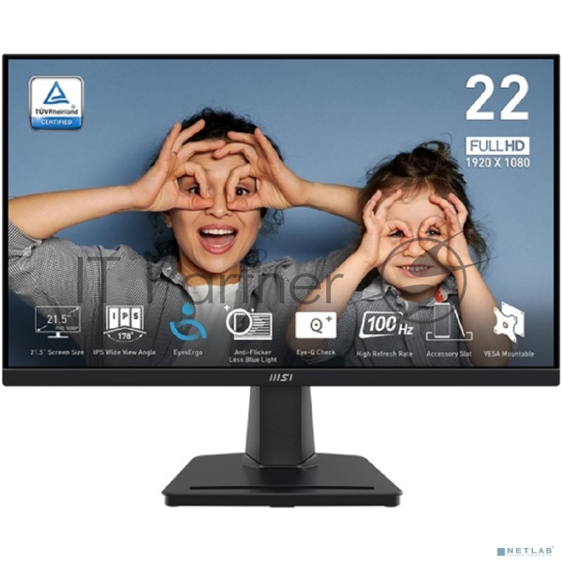Монитор 21.5 MSI Pro MP225 IPS 1920x1080, 100 Гц, 1 мс, 16:9, 250 кд/м2, 1xHDMI, 1x3.5 мм, черный