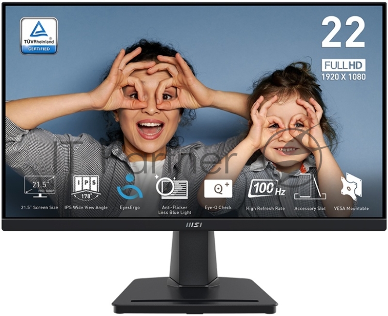 Монитор 21.5 MSI Pro MP225 IPS 1920x1080, 100 Гц, 1 мс, 16:9, 250 кд/м2, 1xHDMI, 1x3.5 мм, черный