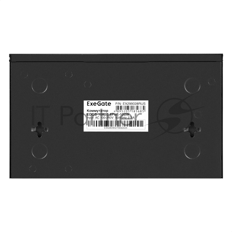 Коммутатор неуправляемый ExeGate EDGS-1082D.8PoE-120W (10-портовый: 8 портов UTP 10/100 Base-Tx с поддержкой IEEE 802.3af (PoE), мощность PoE: 15,4W, суммарно 120W, 2 порта RJ45 10/100/1000Мбит/с (uplink), настенный/настольный, металлический корпус)
