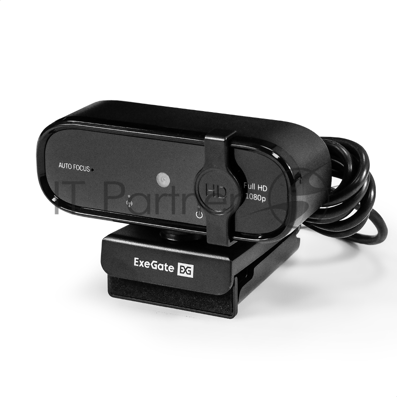 Веб-камера ExeGate BlackView C720 Full HD AF (2Мп, 1920х1080, 1080P, 30fps, автоматический фокус, защитная шторка, 4-линзовый объектив, микрофон с шумоподавлением, универсальное крепление, отверстие под штатив, USB, кабель 1,5 м, Windows® 7/8/10/11,