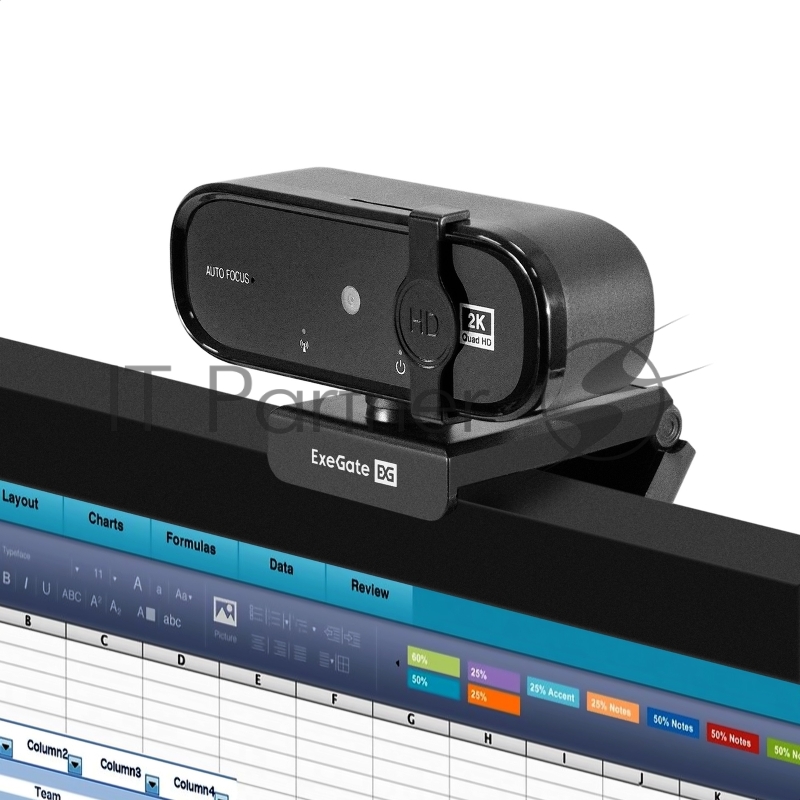 Веб-камера ExeGate Stream C938 2K AF (5Мп, 2560х1440, 1440P, 30fps, автоматический фокус, защитная шторка, 4-линзовый объектив, микрофон с шумоподавлением, универсальное крепление, отверстие под штатив, USB, кабель 1,5 м, Windows® 7/8/10/11, Mac OS 1