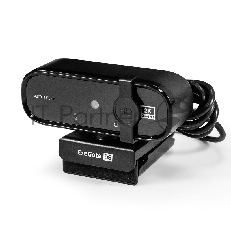Веб-камера ExeGate Stream C938 2K AF (5Мп, 2560х1440, 1440P, 30fps, автоматический фокус, защитная шторка, 4-линзовый объектив, микрофон с шумоподавлением, универсальное крепление, отверстие под штатив, USB, кабель 1,5 м, Windows® 7/8/10/11, Mac OS 1