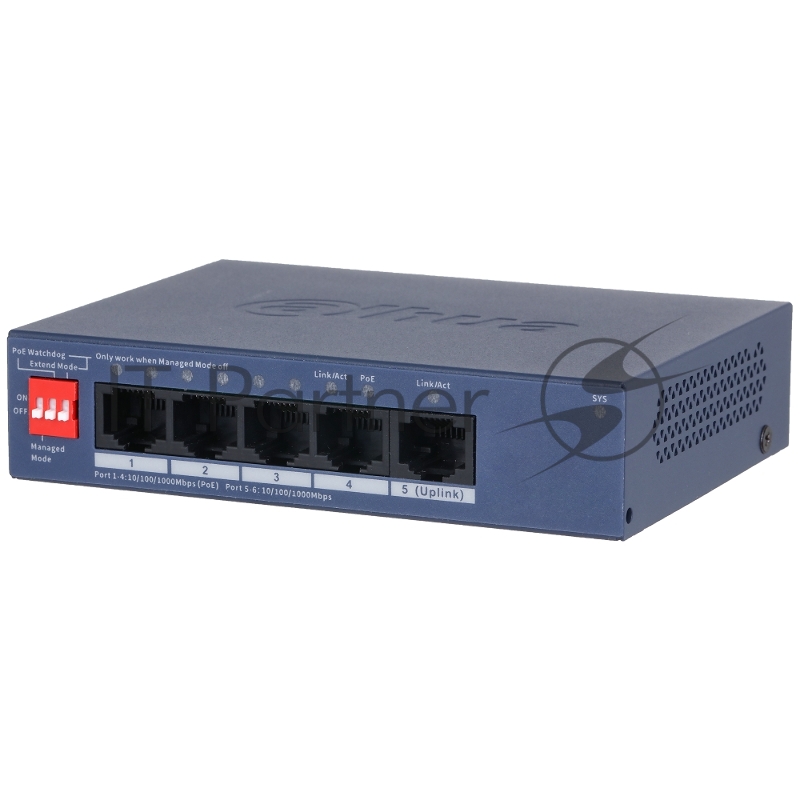 Коммутатор DAHUA DH-CS4005-4GT-36 4-портовый гигабитный PoE с функцией облачного управления, 4xRJ45 1Gb, 1xRJ45 1Gb uplink, суммарно 40Вт