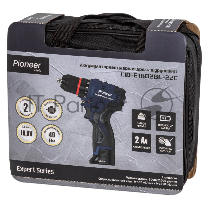 Шуруповерт аккумуляторный PIONEER CID-E1602BL-22C черный, синий
