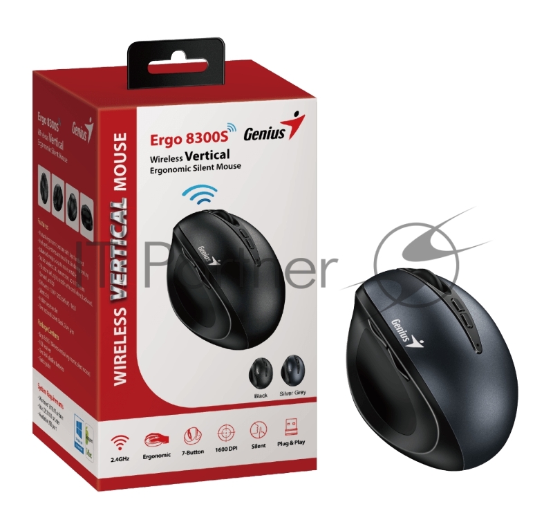 Мышь беспроводная Genius Ergo 8300S серый, 1600 dpi, радиоканал, USB, кнопки - 7