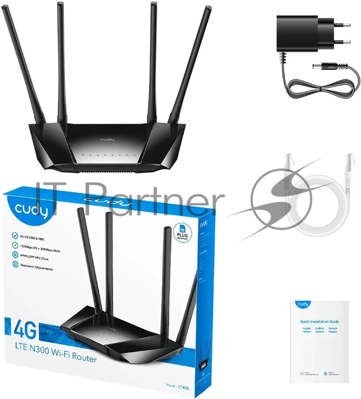 Роутер беспроводной Cudy LT400 N300 10/100BASE-TX/4G cat.4 черный
