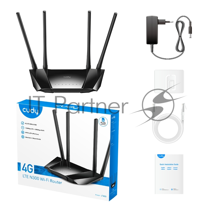 Роутер беспроводной Cudy LT400 N300 10/100BASE-TX/4G cat.4 черный