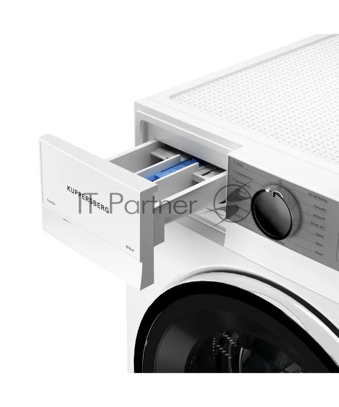 Стирально-сушильная машина KUPPERSBERG WDM 470 W, High-Tech, отдельностоящая, глубина 52.5 см, загрузка 8 кг, загрузка при сушке 6 кг, 14 программ, 1400 об/мин, инверторный BLDC двигатель, сенсорное/поворотное управление, пар, самодиагностика, дозагр