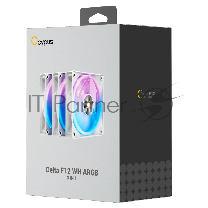 Вентилятор для корпуса Ocypus Delta F12 WH 3 IN 1, 120x120x25mm, 4-PIN PWM, 500-2000 RPM, 29 DBA MAX, HYDRO BEARING