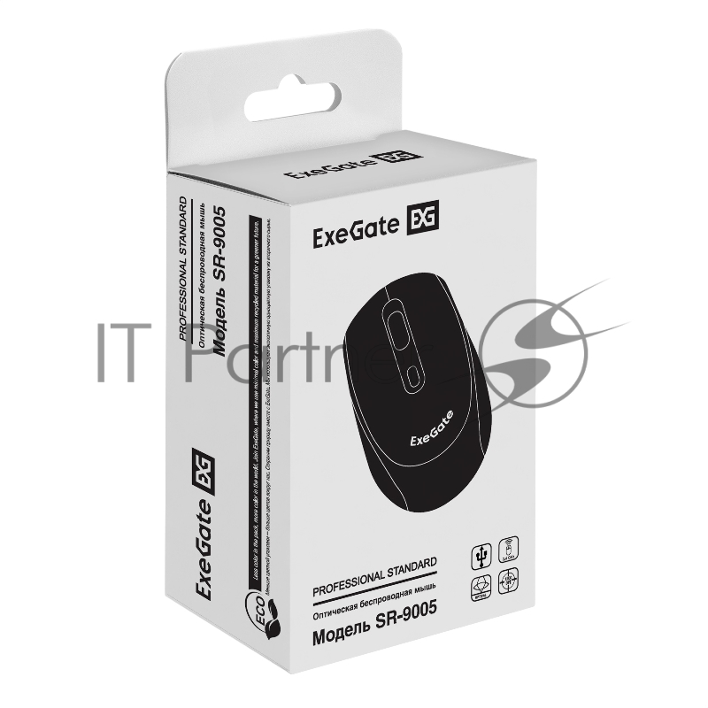 Беспроводная мышь ExeGate Professional Standard SR-9005 (радиоканал 2,4 ГГц, USB, оптическая, 1200dpi, 4D, 4 кнопки и колесо прокрутки, черная, RTL)