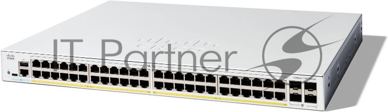 Коммутатор CISCO Catalyst 1300 48x 10/100/1000 RJ-45 PoE+, 4x 1Gb SFP uplinks, PoE+ 370W, RackMount Kit, C1300-48P-4G
