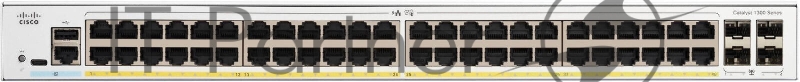 Коммутатор CISCO Catalyst 1300 48x 10/100/1000 RJ-45 PoE+, 4x 1Gb SFP uplinks, PoE+ 370W, RackMount Kit, C1300-48P-4G