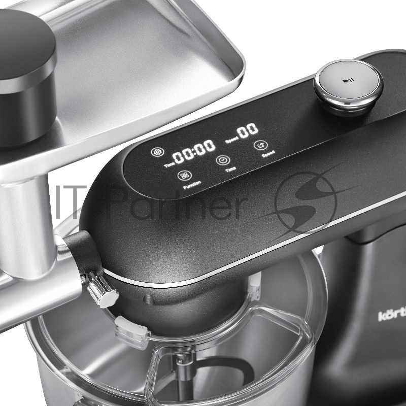 Кухонная машина KORTING KKM 0107 MB N, мощность 1500 Вт, 5 насадок, объем чаши 6.5 л, сенсорный дисплей/механическое управление, планетарное вращение, 11 скоростей, турборежим, импульсный режим, таймер, насадка для смешивания/крюк для теста/веничк/мя