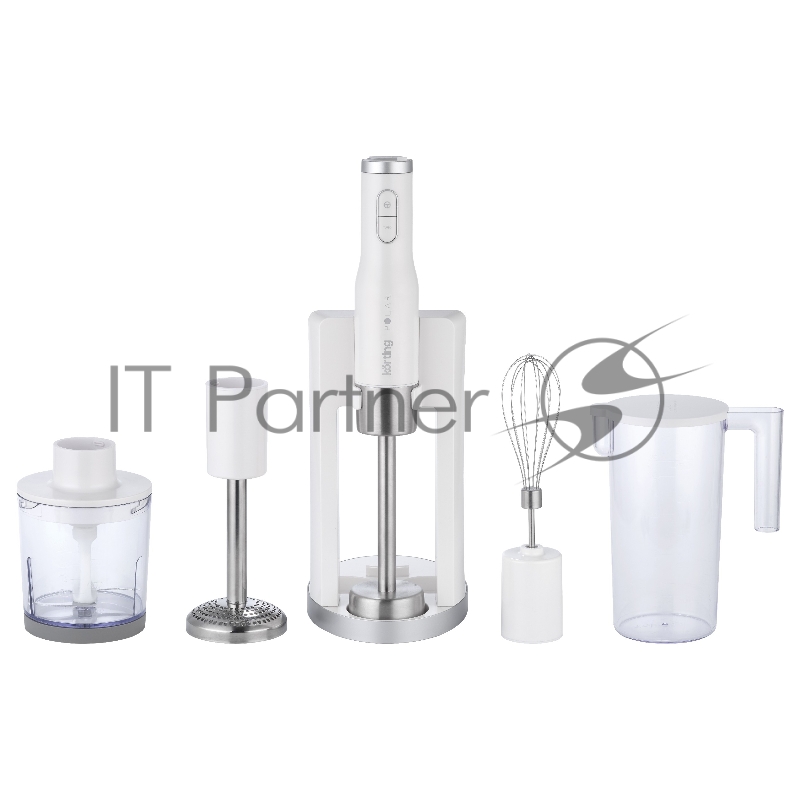 Погружной блендер KORTING KHB 0311 Polar, мощность 1200 Вт,объем чаши 500 мл, механическое/кнопочное управление, 4 насадки (блендер, измельчитель, миксер, насадка для пюре), 6 скоростей, турборежим, белый