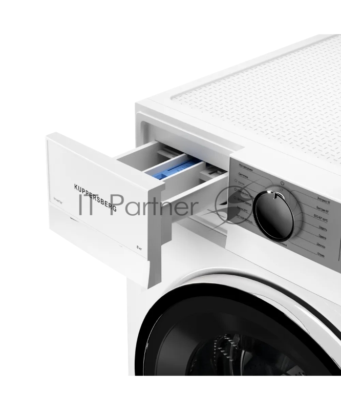 Стиральная машина KUPPERSBERG WM 480 W, отдельностоящая, 8 кг, 15 программ, 1400 об/мин, пар, дозагрузка белья, отложенный старт, предварительная стирка, LED дисплей, энергоэффективность А+++, цвет белый