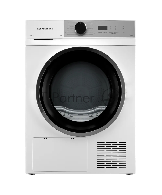 Сушильная машина Kuppersberg DM 611 W, отдельностоящая, тепловой насос, 8 кг, 15 программ, отсрочка старта, защита от сминания, ультрафиолет, электронное управление, белый