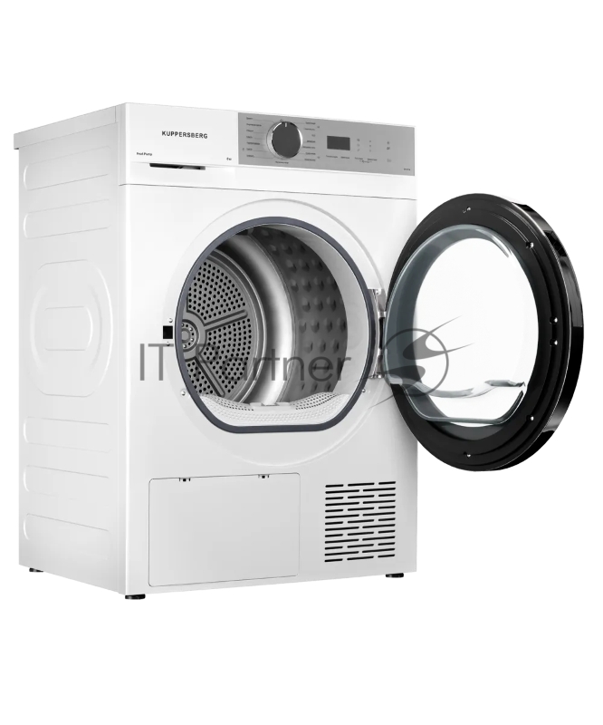 Сушильная машина Kuppersberg DM 611 W, отдельностоящая, тепловой насос, 8 кг, 15 программ, отсрочка старта, защита от сминания, ультрафиолет, электронное управление, белый