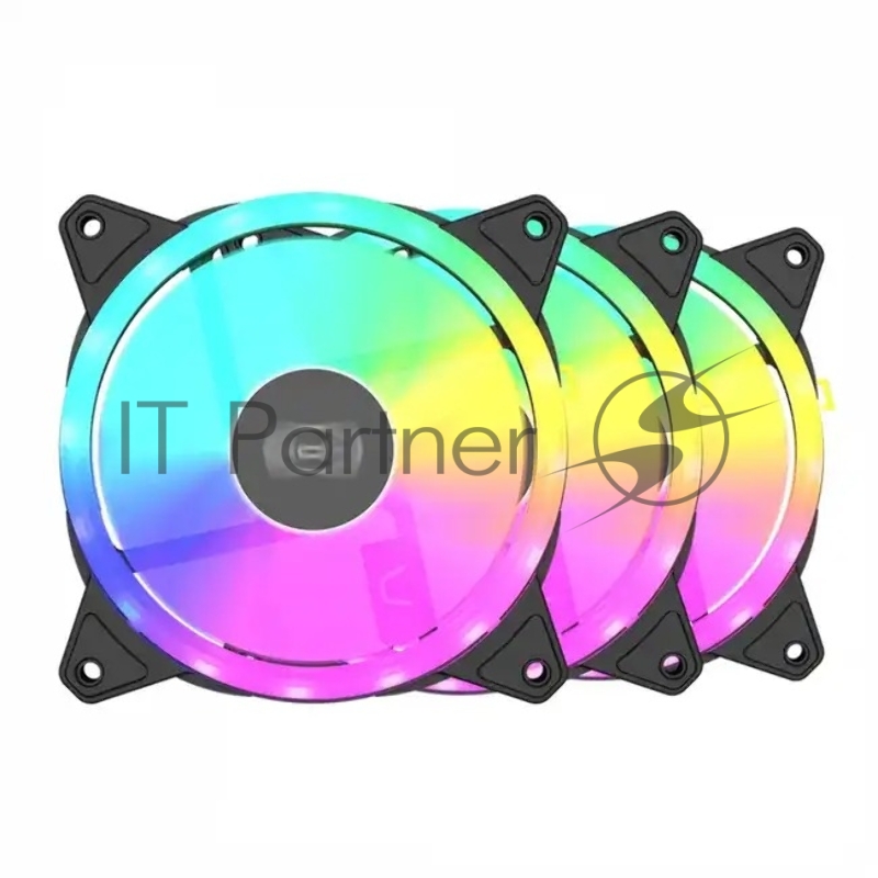 Кулер для корпуса Case Cooler PCCooler F3 T120 ARGB BK 3IN1 (120x120x25mm, 4-pin PWM, ARGB, 46CFM, 21.6dBA, 1800RPM, Black, 3pcs)