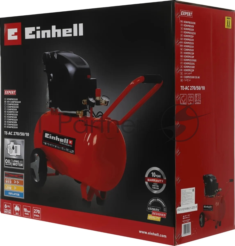 Компрессор поршневой Einhell TE-AC 270/50/10 масляный 270л/мин 50л 1800Вт красный/черный
