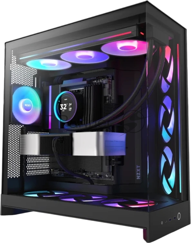 Корпус без блока питания/ Case NZXT H9 Flow RGB (2025), Midi-Tower, TG, 3x140mm RGB + 1x120mm, 2xUSB-A 3.2 + 1xUSB-C 3.2, E-ATX, ATX, mATX, mITX Black