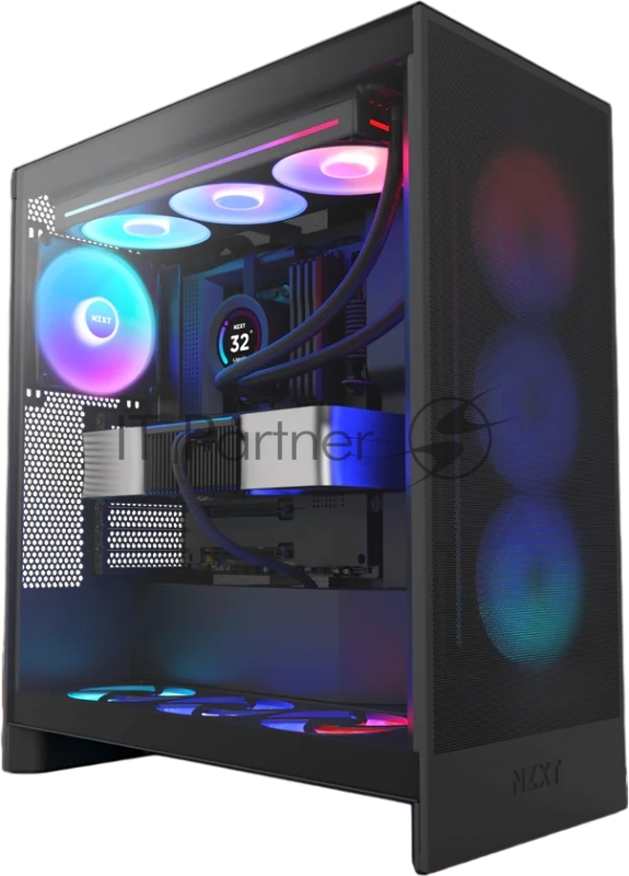 Корпус без блока питания/ Case NZXT H7 Flow RGB, Midi-Tower, TG, 3x120mm RGB, 2xUSB-A 3.2 + 1xUSB-C 3.2, E-ATX, ATX, mATX, mITX Black