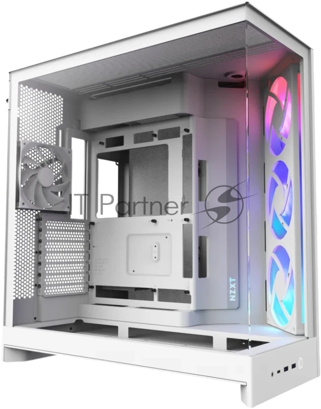 Корпус без блока питания/ Case NZXT H9 Flow RGB (2025), Midi-Tower, TG, 3x140mm RGB + 1x120mm, 2xUSB-A 3.2 + 1xUSB-C 3.2, E-ATX, ATX, mATX, mITX White