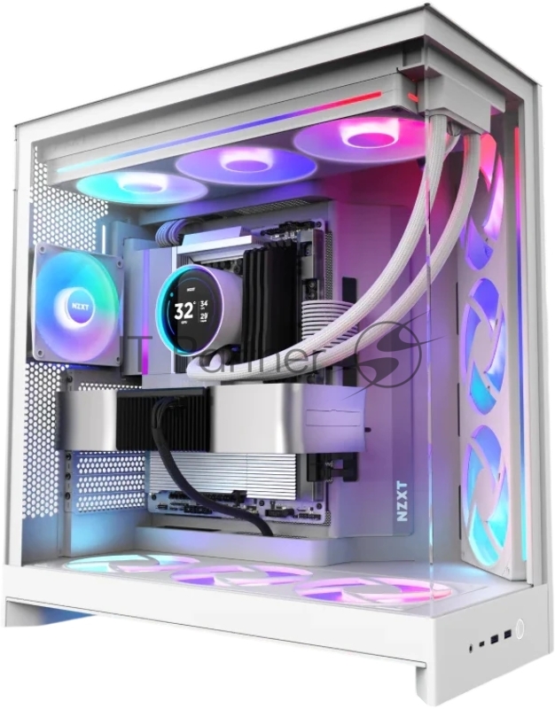 Корпус без блока питания/ Case NZXT H9 Flow RGB+ (2025), Midi-Tower, TG, 6x140mm RGB + 1x120mm RGB, 2xUSB-A 3.2 + 1xUSB-C 3.2, E-ATX, ATX, mATX, mITX White