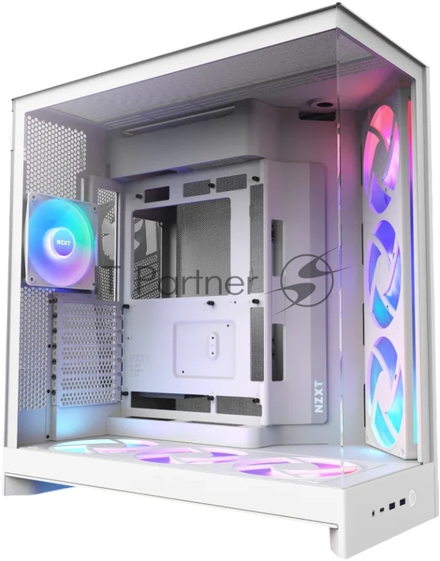 Корпус без блока питания/ Case NZXT H9 Flow RGB+ (2025), Midi-Tower, TG, 6x140mm RGB + 1x120mm RGB, 2xUSB-A 3.2 + 1xUSB-C 3.2, E-ATX, ATX, mATX, mITX White