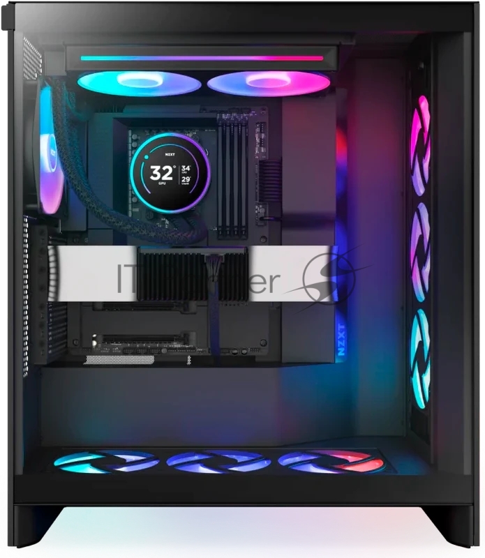 Система жидкостного охлаждения для ПК/ Water Cooling System NZXT Kraken Elite 280 RGB (250W, 280mm, LED temp., Black/ Fans: 2x140mm, 98.61CFM, 34.5dBA, 2000RPM/ Pump height 65mm, 2800RPM, Rad thickness 27mm/ S: 1851, 1700, 1200, 115X, AM5, AM4)